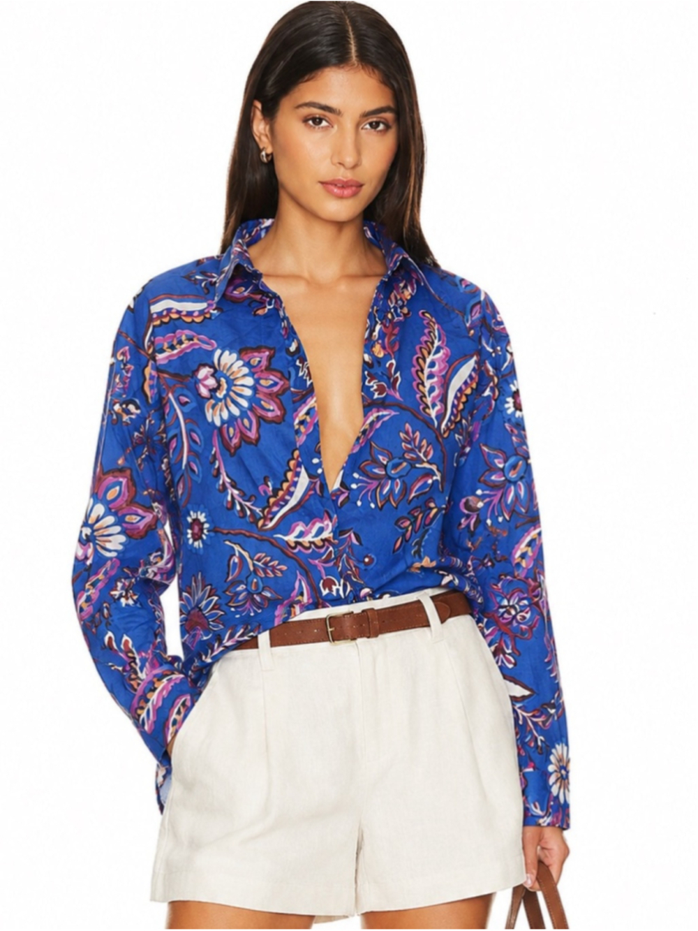 MANGO Floral Cotton Button-Front Shirt | Size US 2 printed